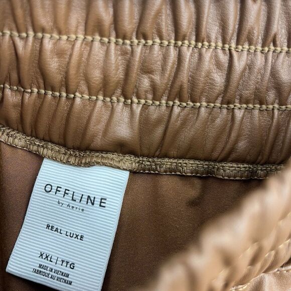 Offline Aerie Pants Size XXL Brown Real Luxe Faux Leather Wide Leg Pull On - Picture 4 of 10
